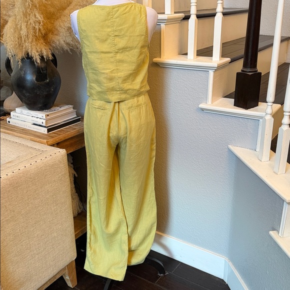 Everlane Lime Green 100% Linen Wide Leg High Waist Pants Set Size 0 - Picture 7 of 9